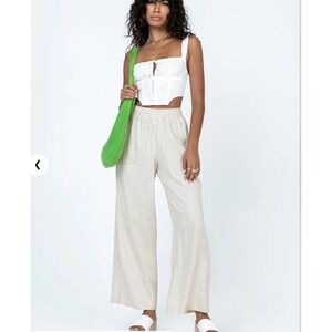 Princess Polly Linen Pull On Wide Leg Pants Minimalist Coastal‎ Vacation Beach